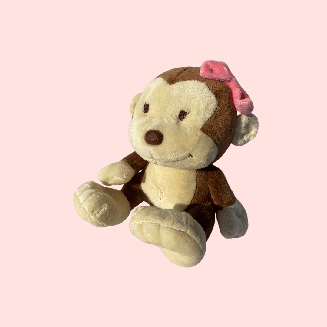 Peluche Monkey Chula Cafe con moño rosa Regala sentada