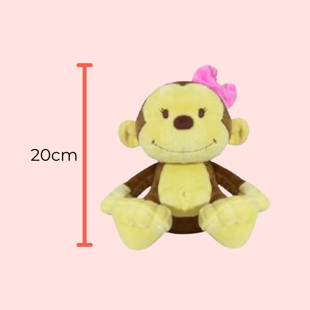 Peluche Monkey Chula Cafe con moño rosa Regala size 20cm