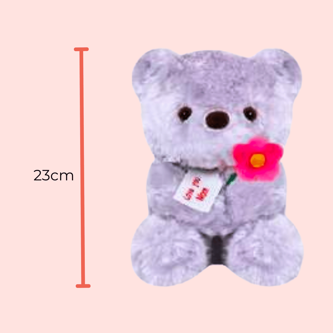 Peluche Oso Morado con Flor y Cartel "Love you mom" Regala 23cm