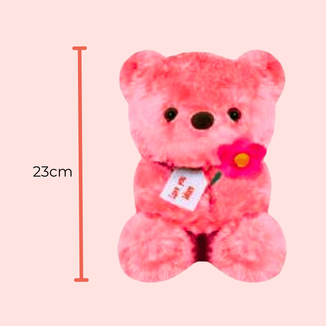 Peluche de Oso Rosa con Flor y Cartel "I Love you Mom" Regala 23cm