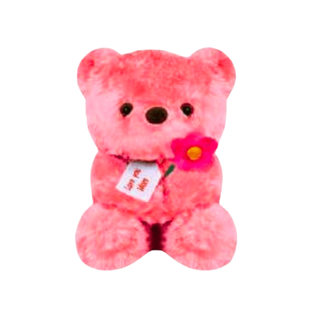 Peluche de Oso Rosa con Flor y Cartel "I Love you Mom" Regala