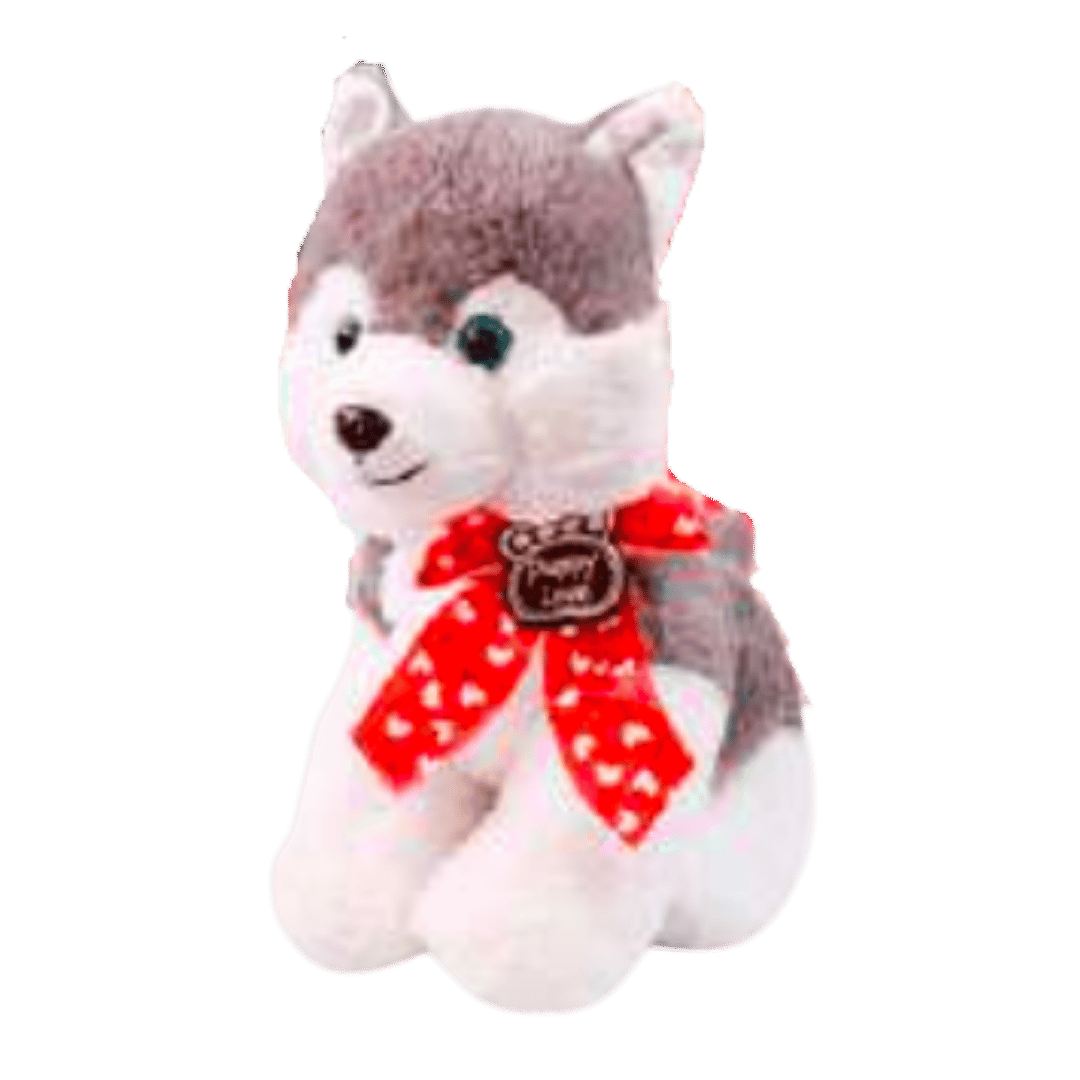 Peluche Perrito Husky con liston rojo Regala sentado