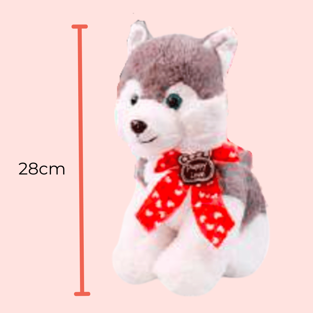 Peluche Perrito Husky liston Rojo 28cm Regala sentado