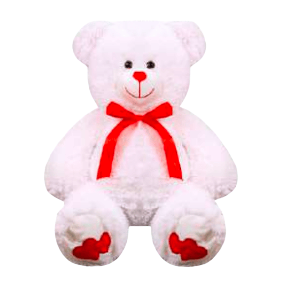 Peluche Oso de San Valentin Blanco con Corazones y liston rojo Grande Regala con fondo blanco